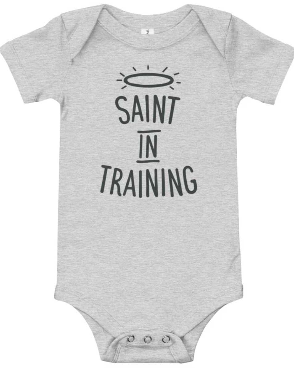 Saint in Training Light Grey Bodysuit