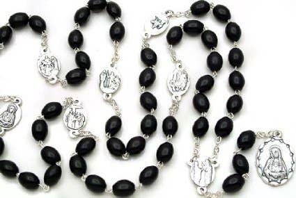 Black Seven Sorrows Rosary Chaplet with Wood Beads