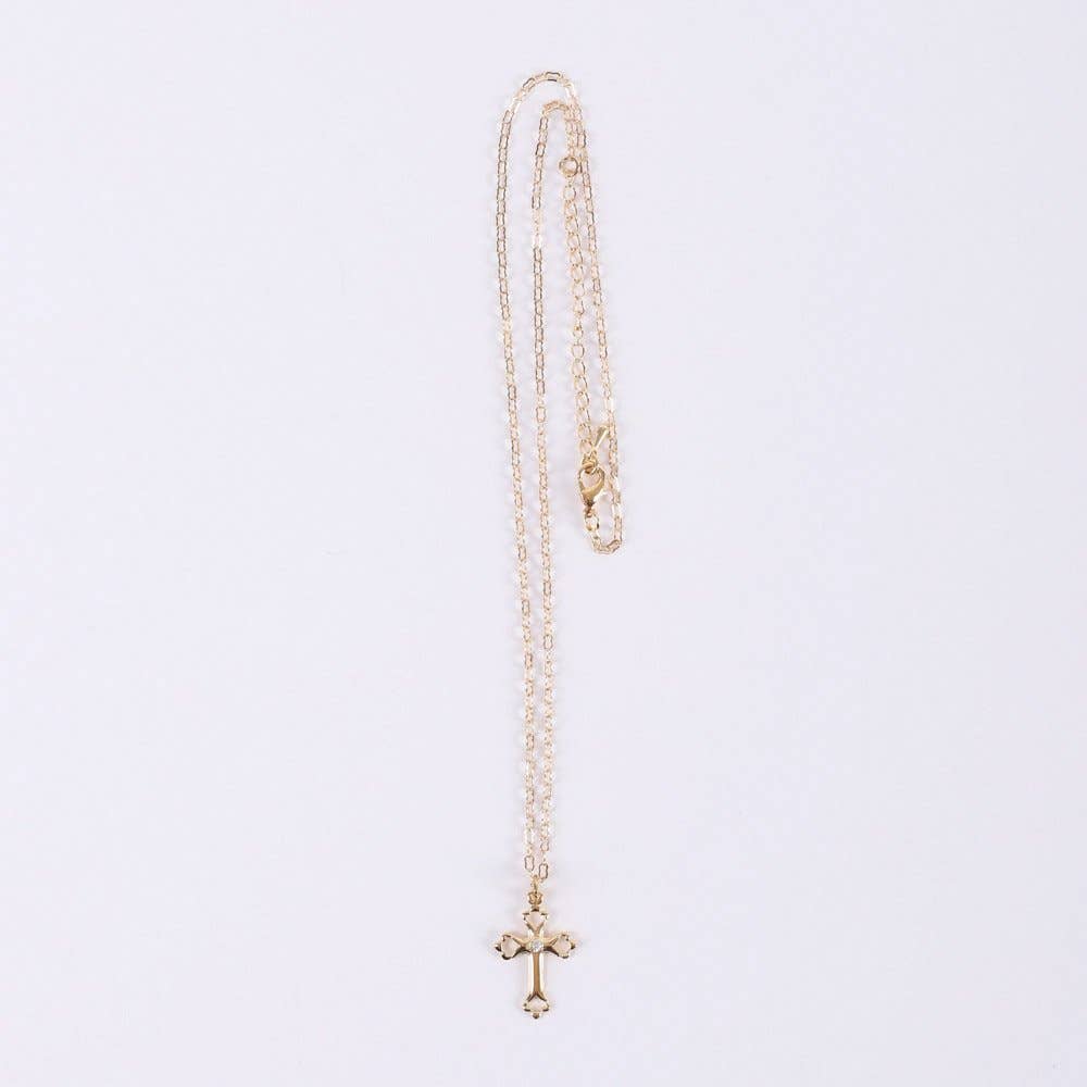Necklace Cross w/ Cubic Zirconia Gold Over SS 18"