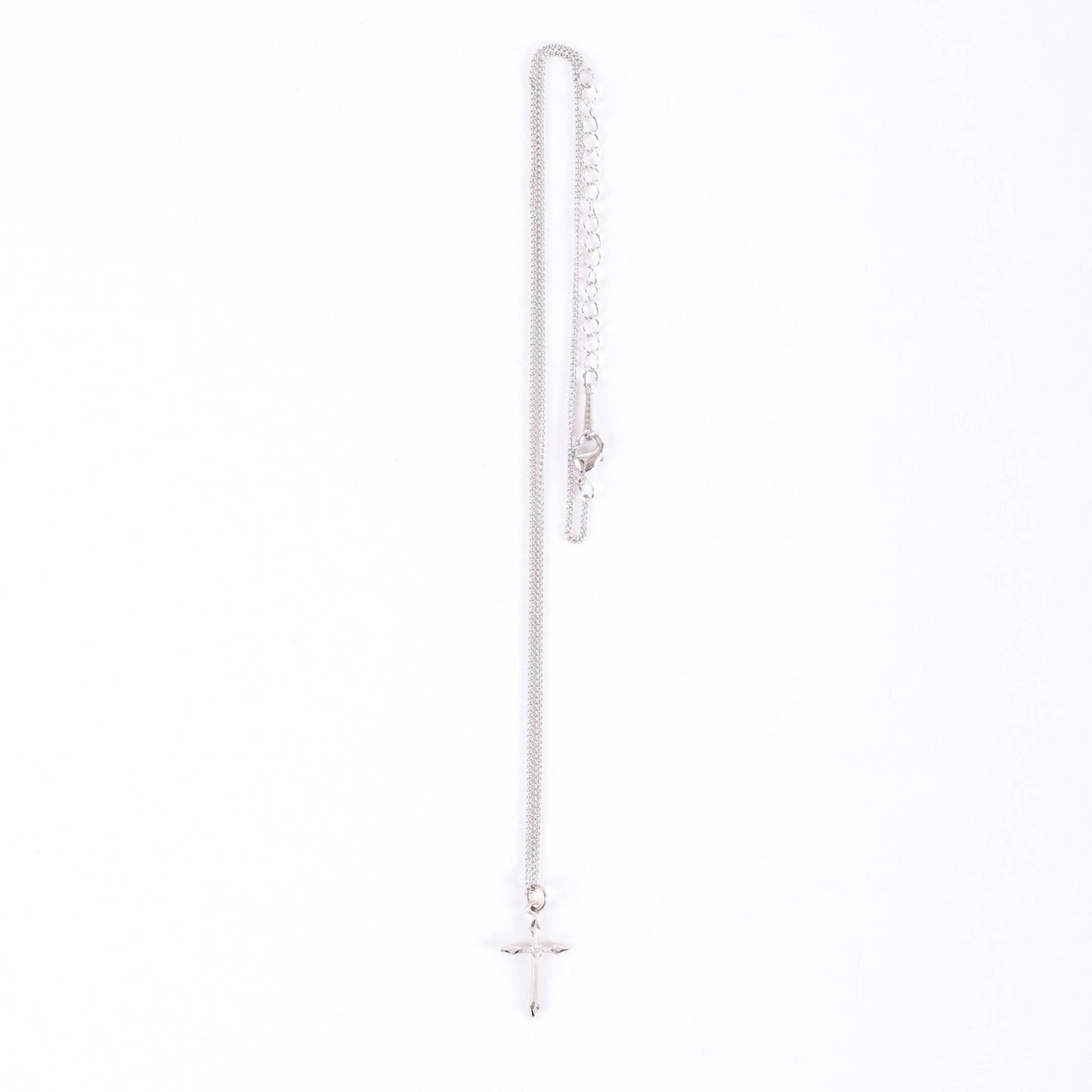 Necklace Cross Stone SS 16-18" Platinum Plated Brass Chain