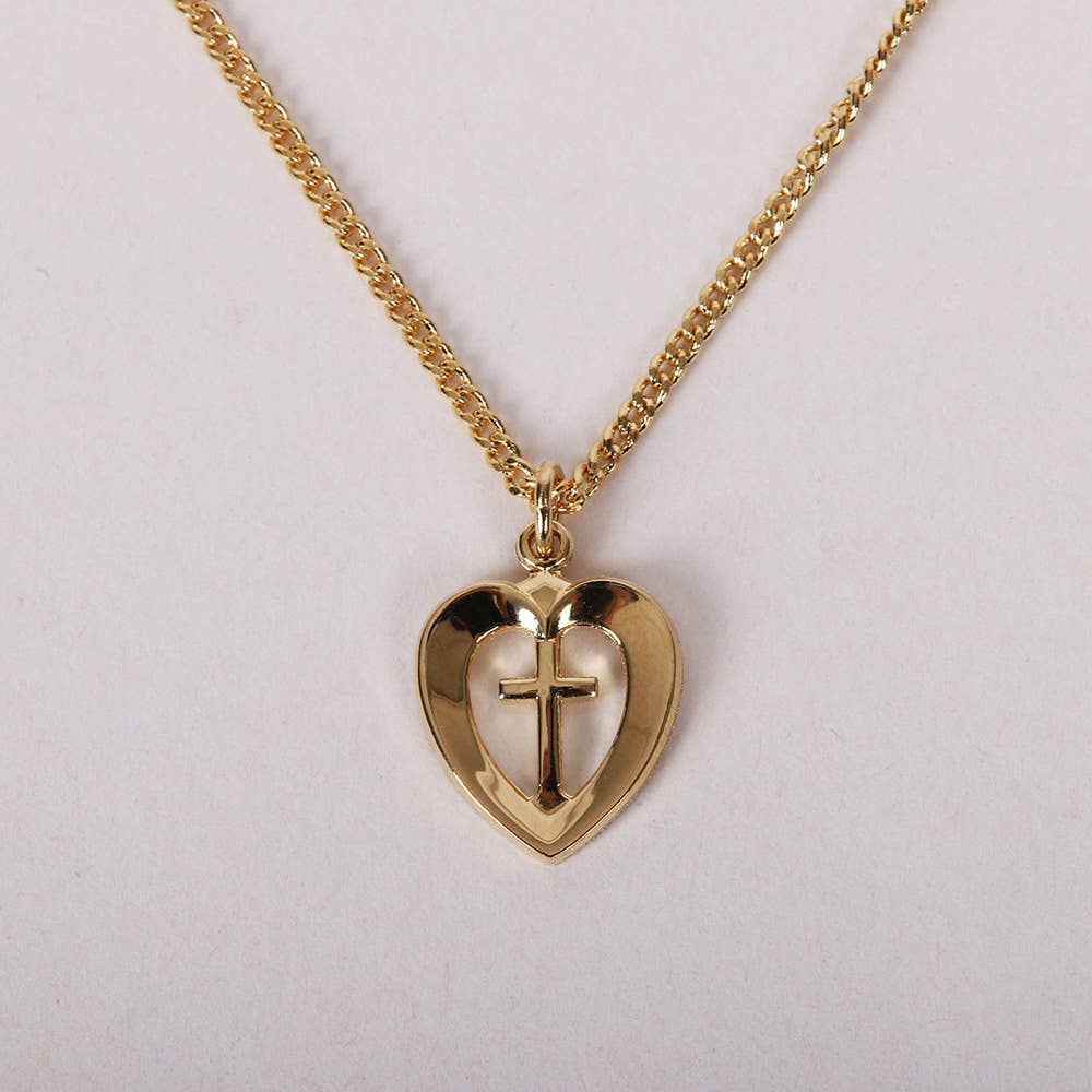 Necklace Heart/Cross Gold Over Sterling 18"