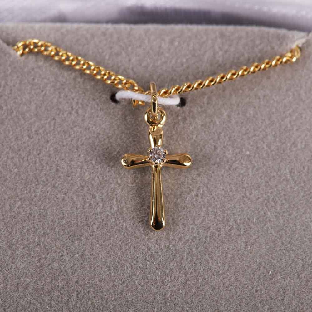 Necklace Cross w/Cz Gold Over SS 18"