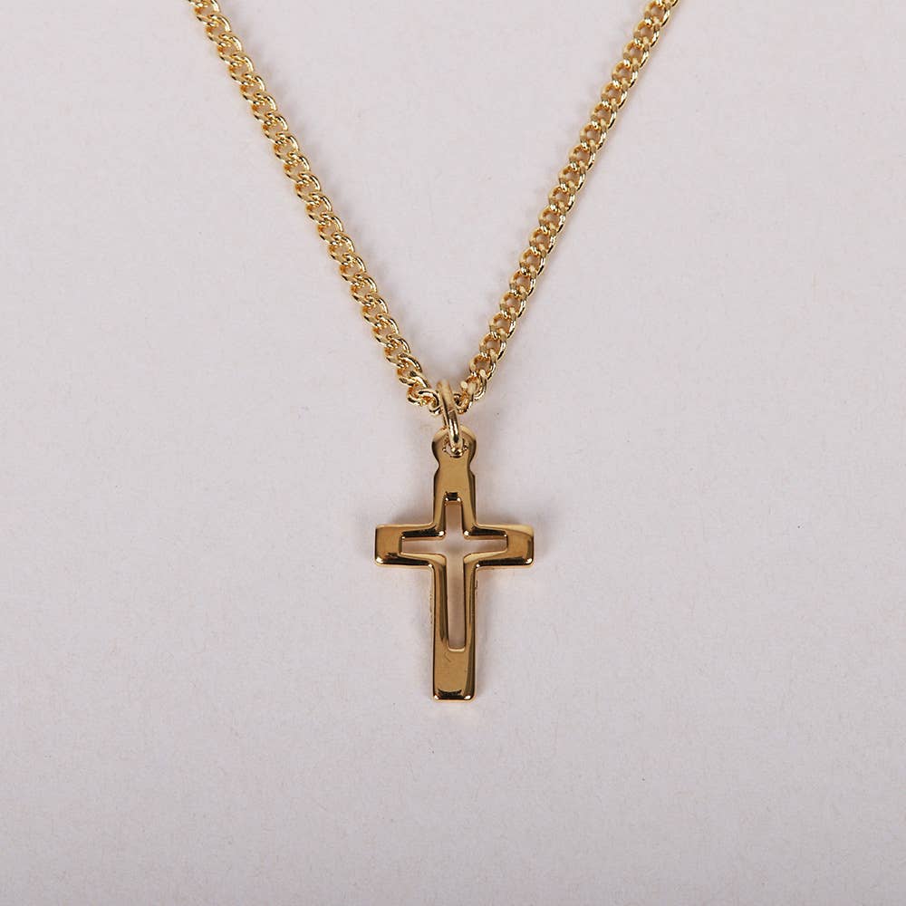 Necklace Cross Cut Out Gold Over SS 16-18"