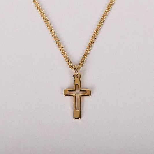Necklace Cross Cut Out Gold Over SS 16-18"