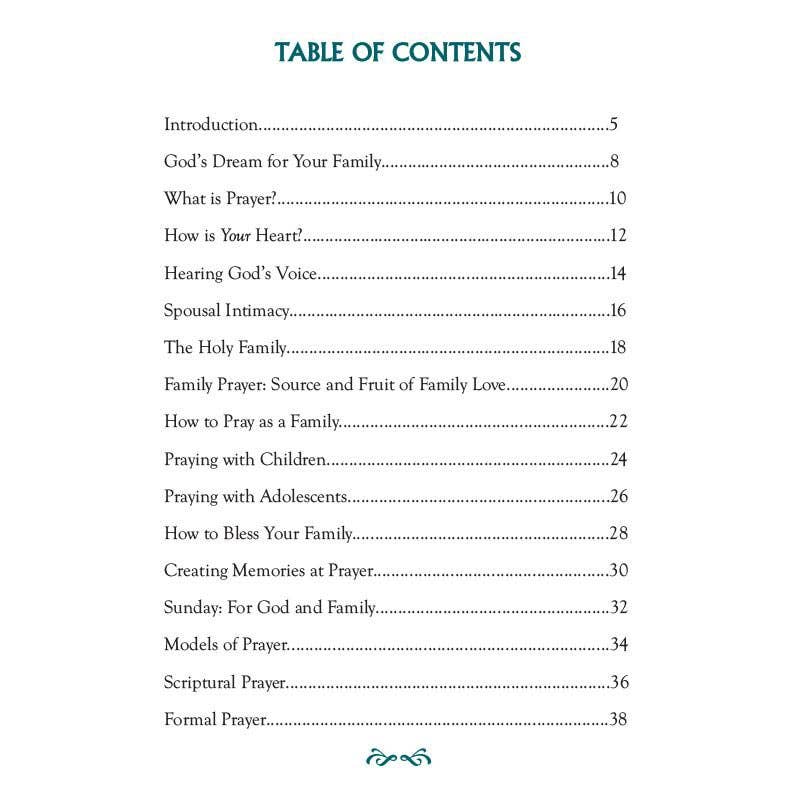 Table of contents for “family prayer book”