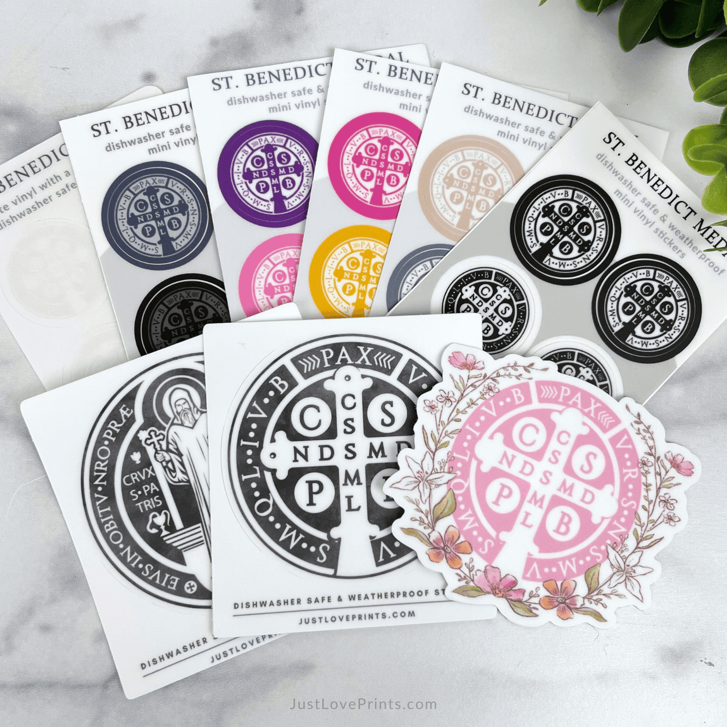 Floral St. Benedict Medal Vinyl Sticker
