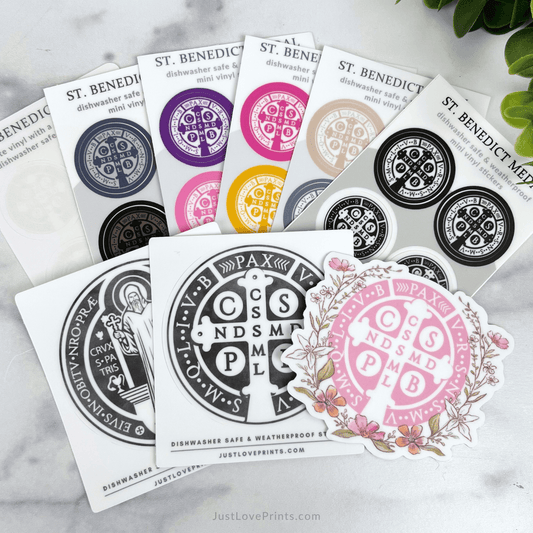 Floral St. Benedict Medal Vinyl Sticker
