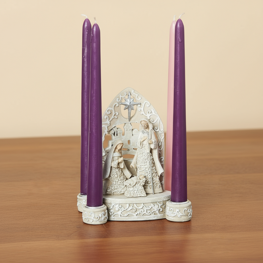 Holy Family Candle Holder Papercut Style; Candles not incl.