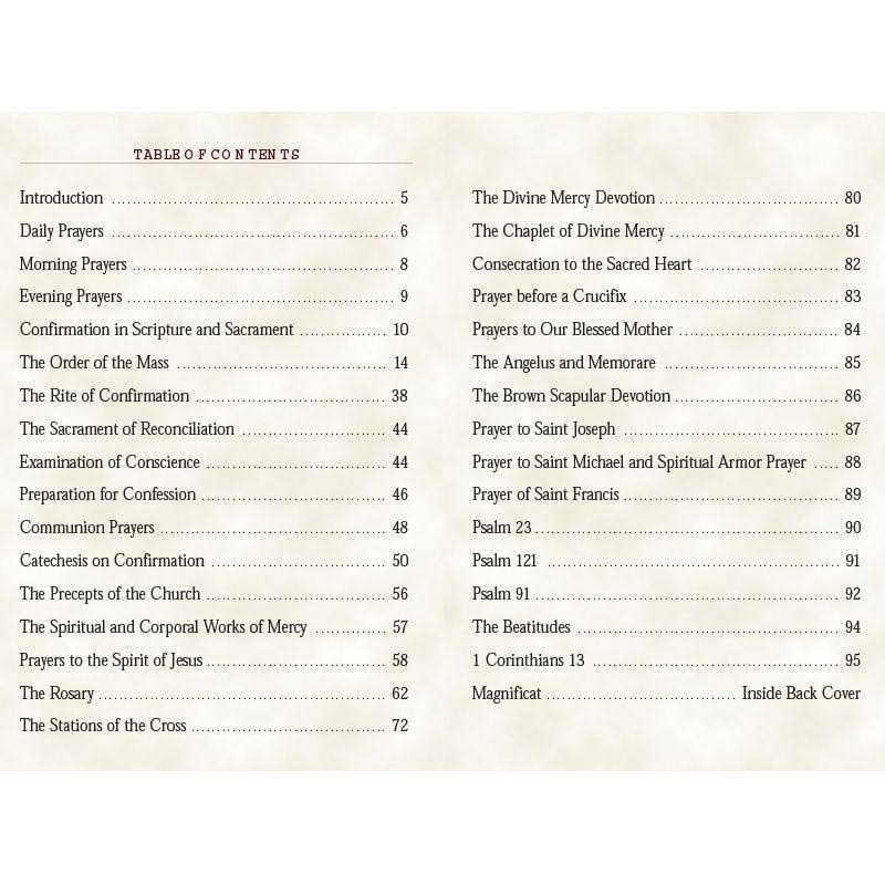 Table of contents for a religious book on a white background