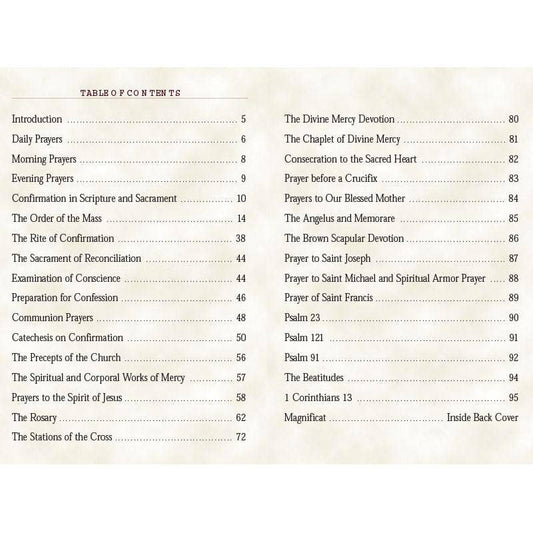 Table of contents for a religious book on a white background