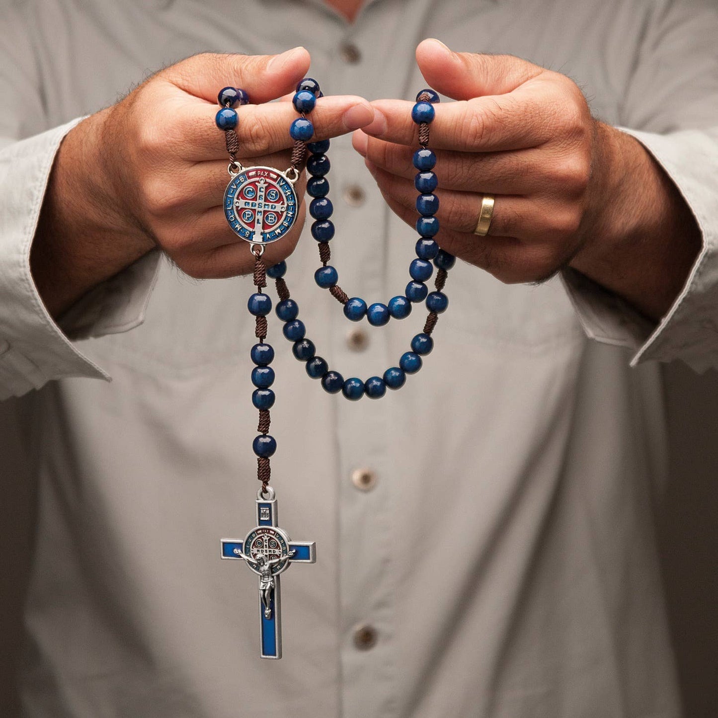 Rosary - St. Benedict Wooden (BLUE Resin)   20"