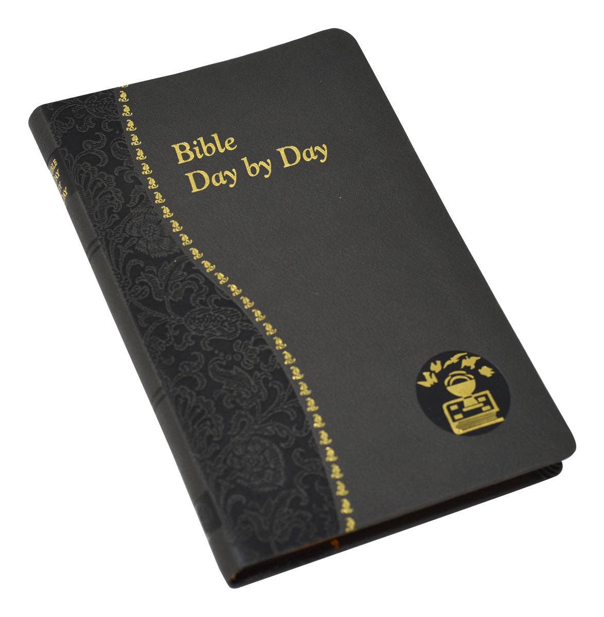 Leather black book cover with gold on white background 