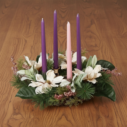 Magnolia Christmas Table Wreath Candle Holder