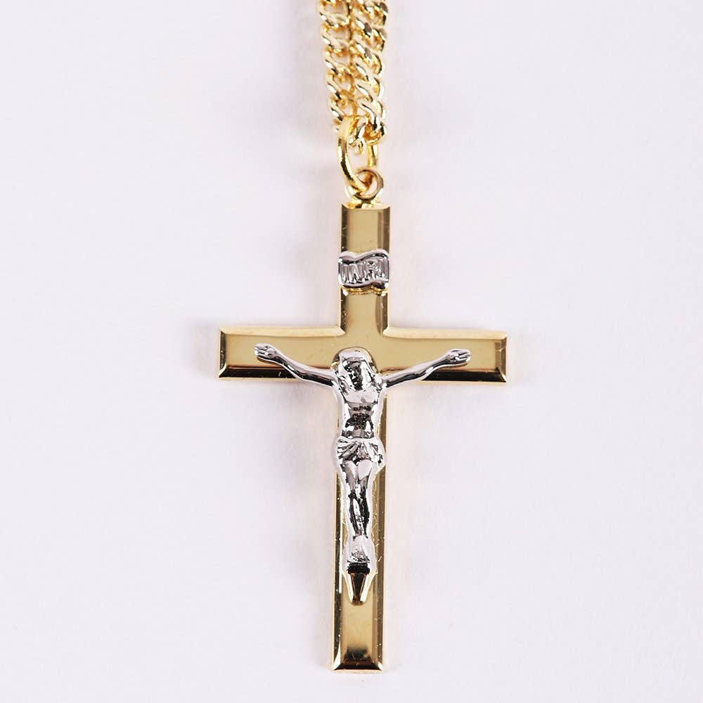 Necklace Crucifix Gold Cross With Inscription With Silver Ch