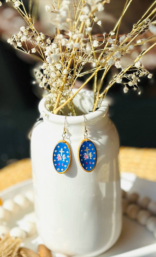 Miraculous Medal and 14K Gold Hook Catholic  Clay Earrings